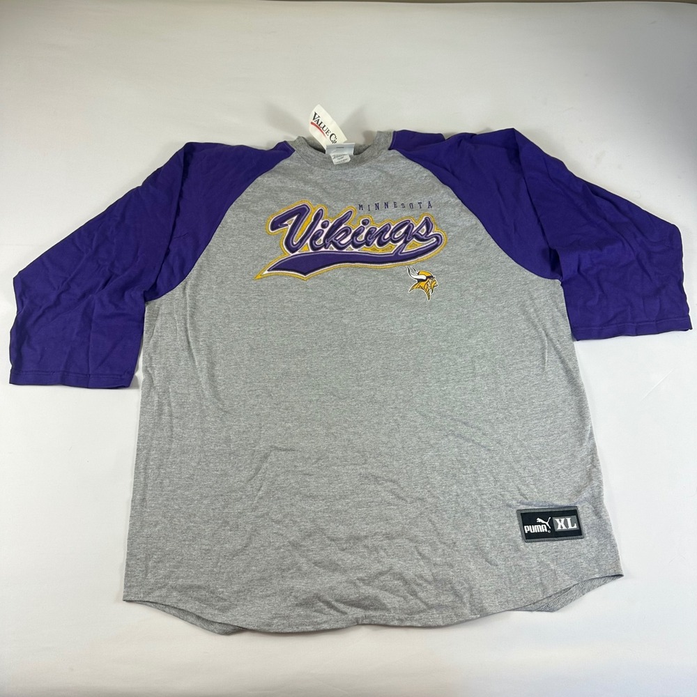 NWT Puma Minnesota Vikings Raglan Baseball T Shirt Mens XL Purple Grey NFL‎